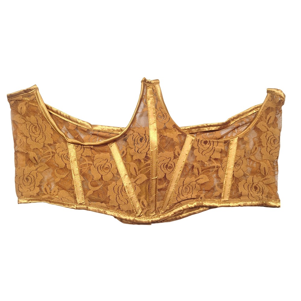 Daisy Corsets Underbust Belt Women XXL Lace Boned Gold Floral Lingerie Accessory